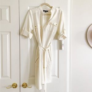White Mini Dress - belted with cuffed sleeves and gold buttons - new with tags
